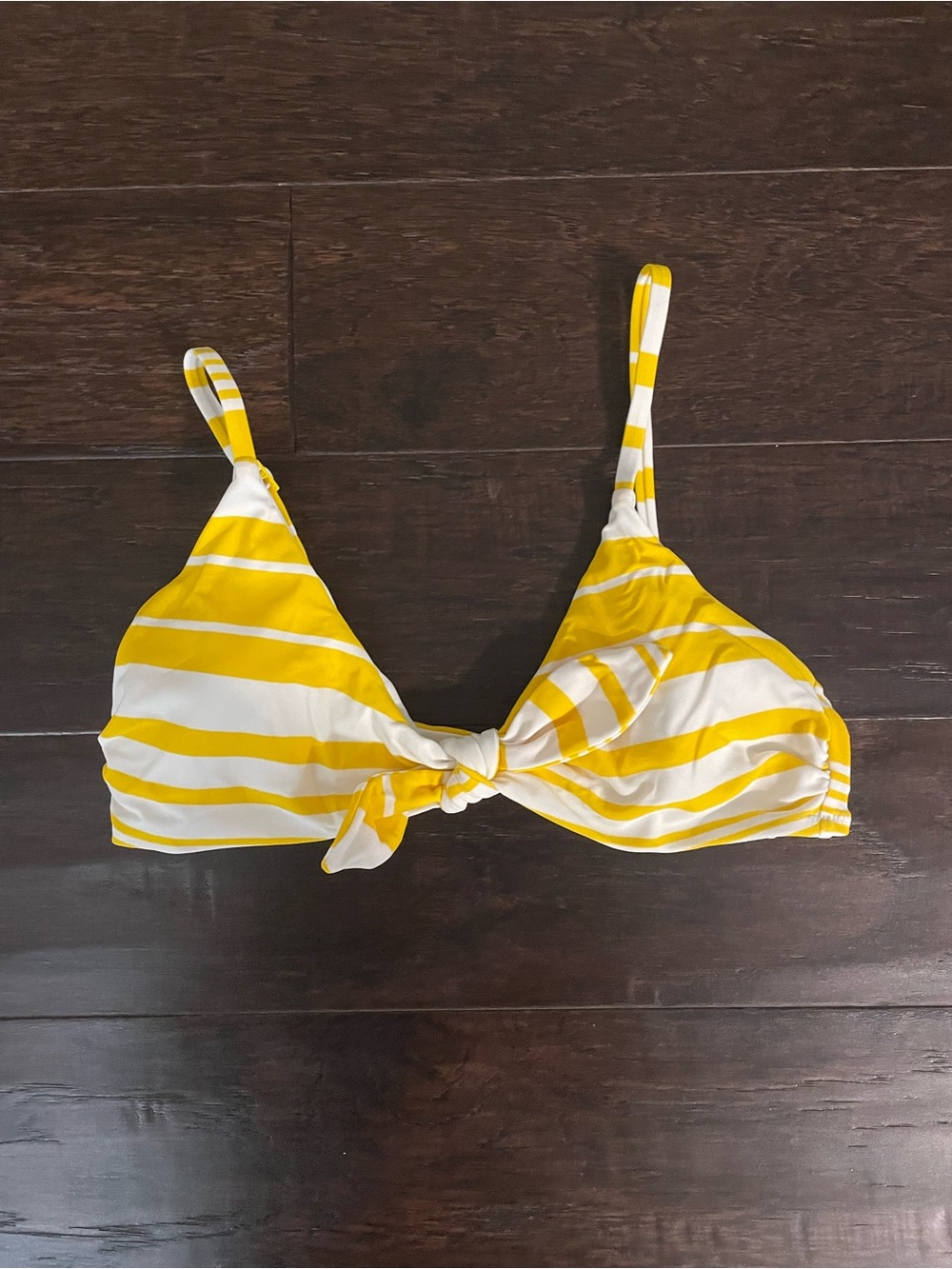 Aerie Yellow and White Striped Knot Front Bikini Top size M